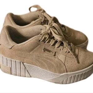 Puma Cali Wedge Platform Sneakers Beige Suede  Women's Size 37/6.5 Comfortable